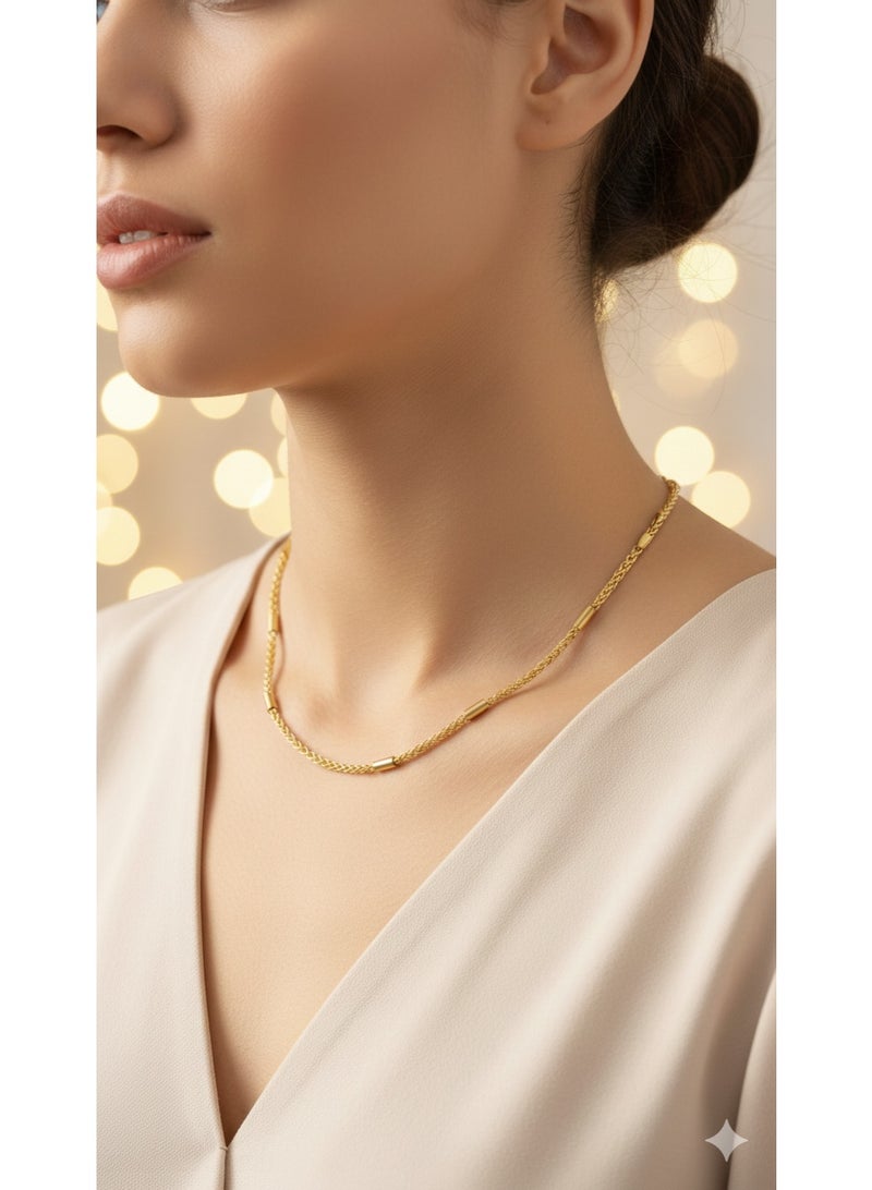 WARD Elegant Gold Tone Stainless Steel Dainty Chain Necklace with Polished Tube Accents. - Image 3